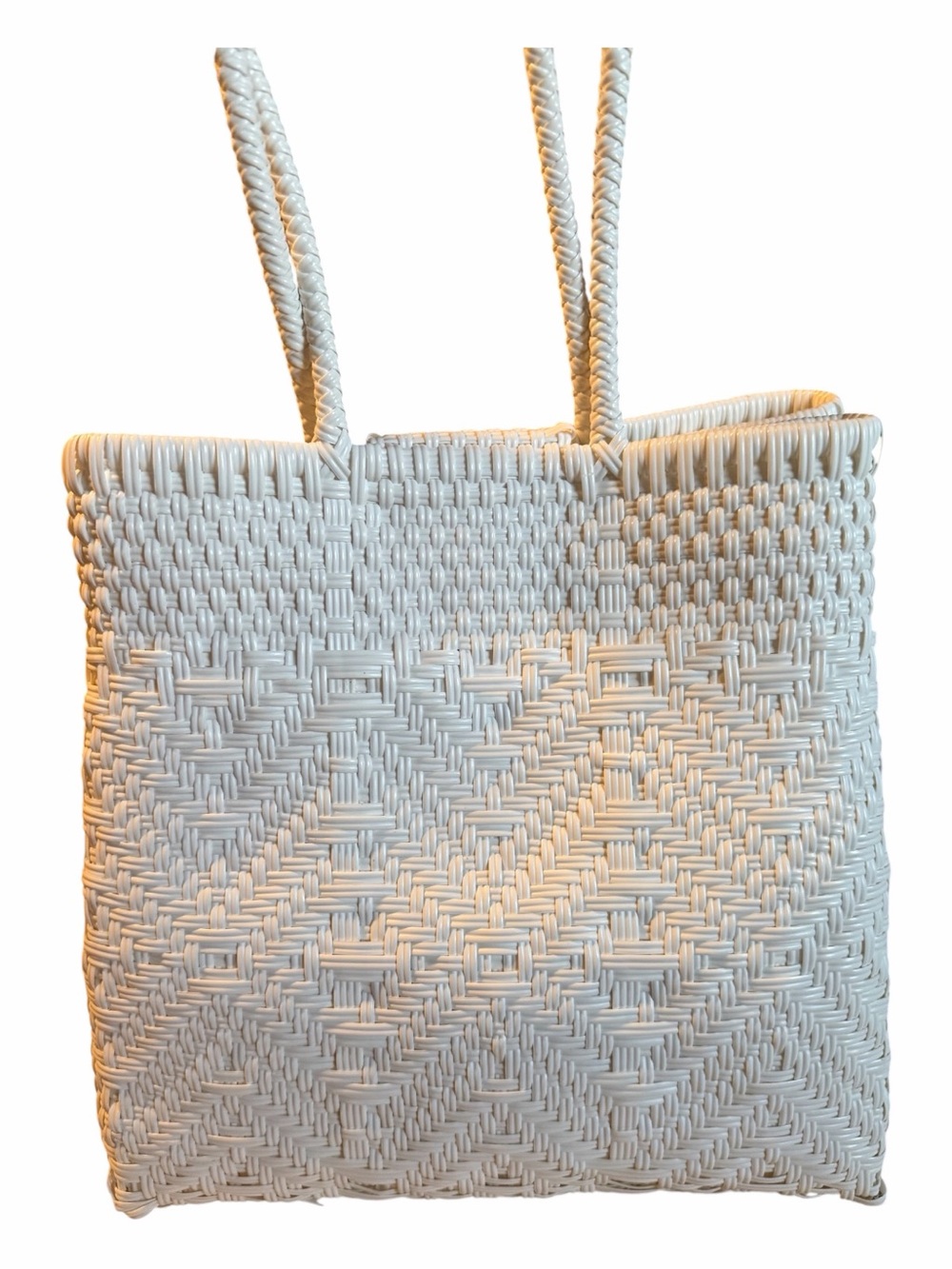 Maria Victoria White Handwoven Upcycled Plastic Tote - Picture 3 of 7